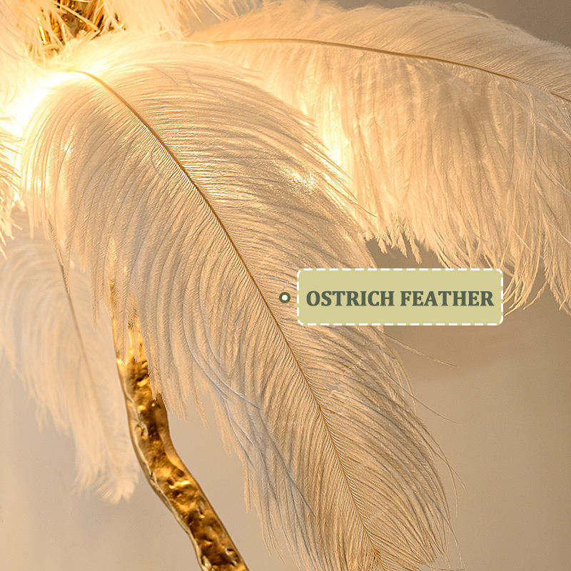 Hot sale Ostrich Resin Copper Corner Standing Led Light Modern Nordic Luxury Tree Branch Ostrich Feather Floor Lamp