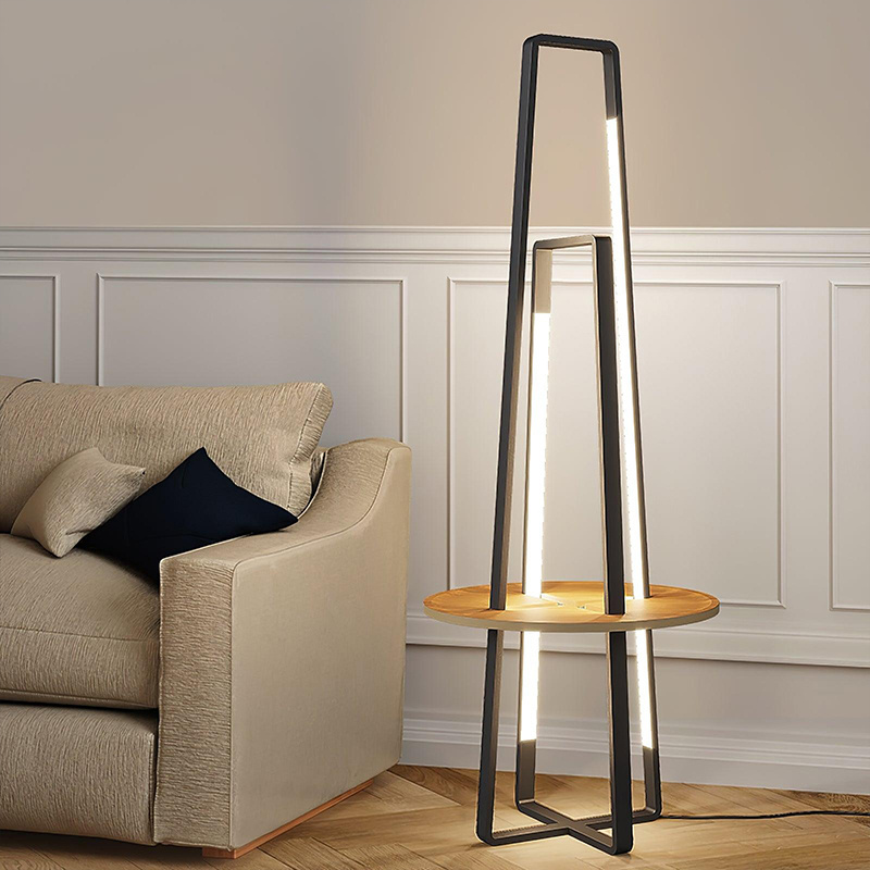 LED Lampara de Pie de interio Nodic Modern Floor Lamp Black Lampara Modernas Wooden Portable Lamp for indoor home decor