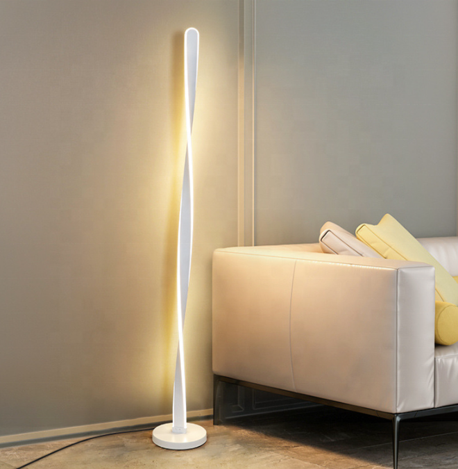 Modern European-Style LED Floor Lamp with Aluminum Metal Body and White Acrylic Shade for Hotel Room Bedroom Living Room