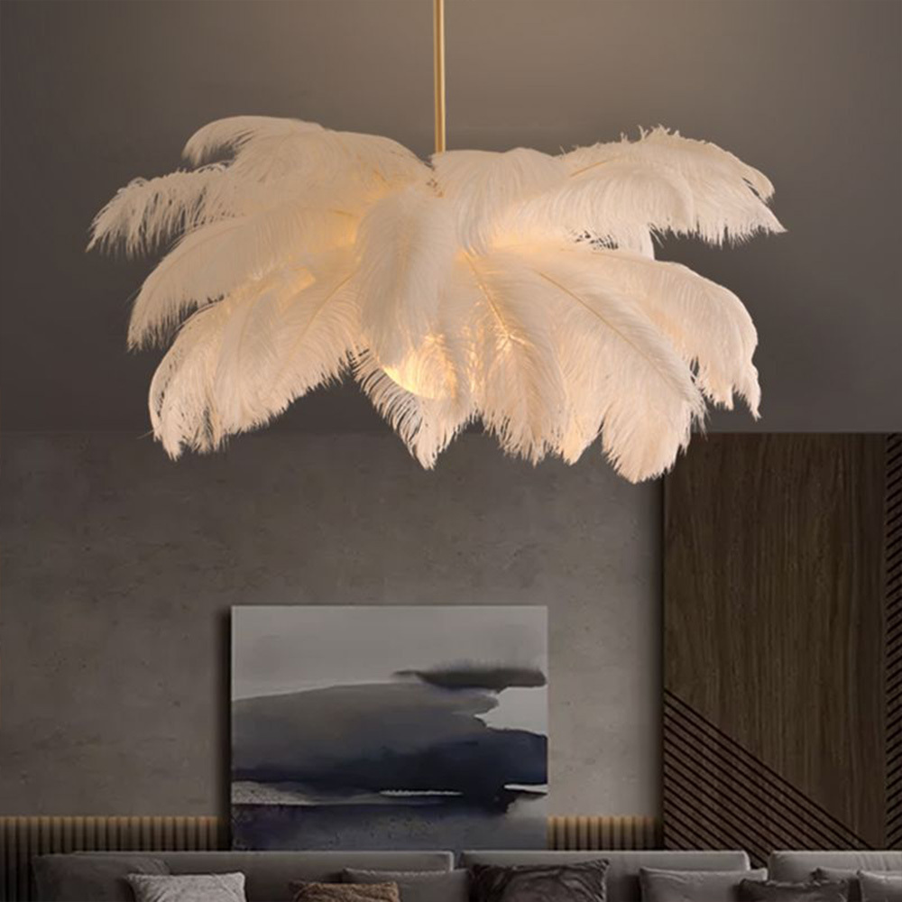 Zhongshan Factory Home Decoration Chandeliers Fixtures Ostrich Feather Led Chandelier Pendant Lamp For Bedroom