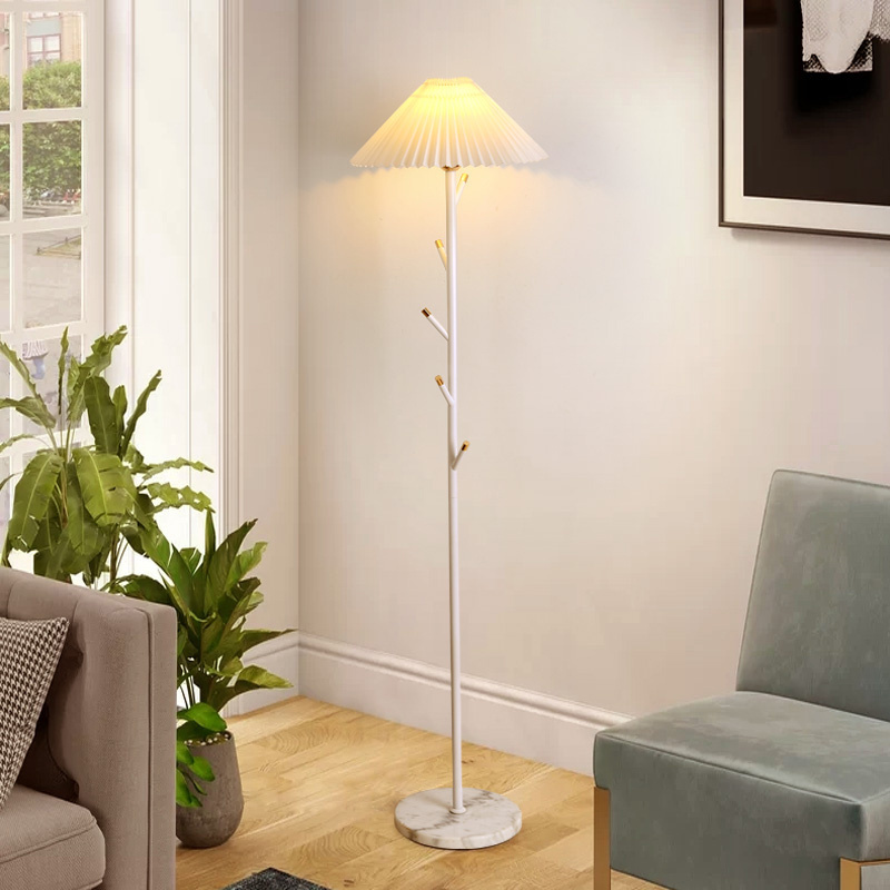 Modern White Tree Branch Shape Nordic Stand Light with LED Marble Base Floor Lamp with Shelf Hotel Dining Living Room Decor