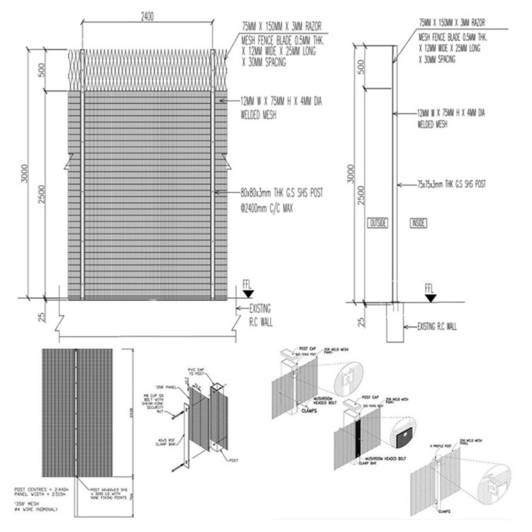 galvanized Prison Fence Panels Iron And Steel 358 anti climb  high security Mesh Fence