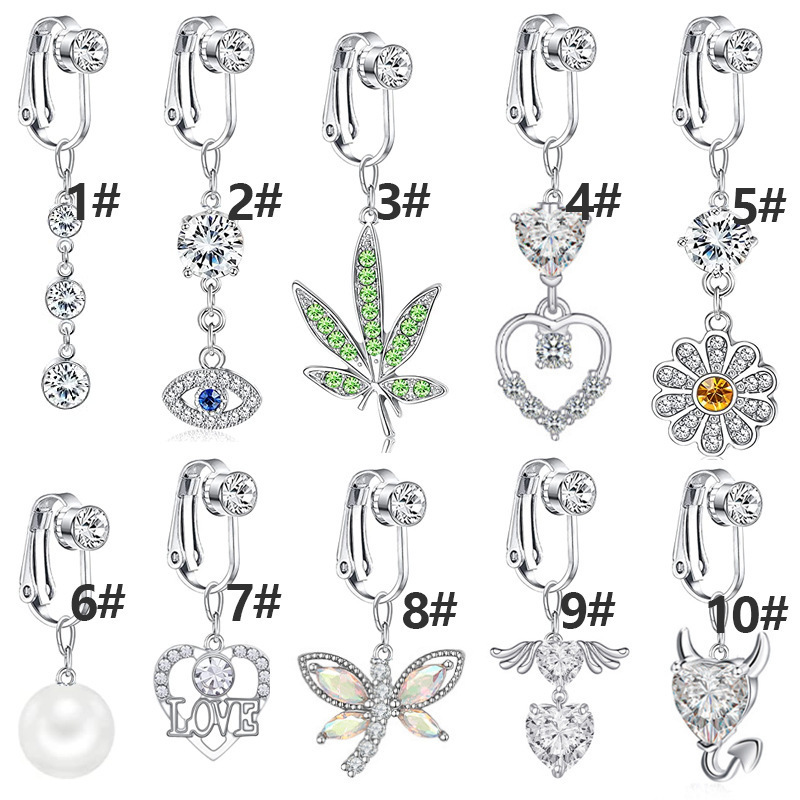 Belly Butterfly fake Belly Piercing Heart Clip On Umbilical Navel fake piercing Leaves Cartilage Earring Clip