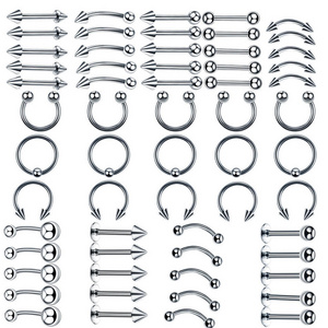 60pcs/Set Mix Kit 14G Stainless Steel Nose Ear Belly Lip Tongue Ring Jewelry Captive Bead Eyebrow Bar Body Piercing  Kit