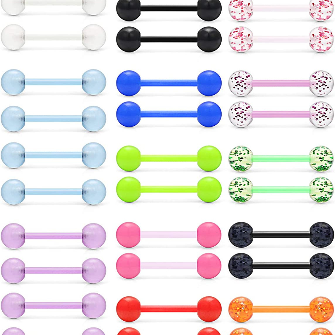 New Design 14G 16mm Glow in Dark Flexible Acrylic Straight Tongue Barbell Retainer Nipple Ring Piercing Jewelry for Women Men