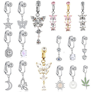 Belly Butterfly fake Belly Piercing Heart Clip On Umbilical Navel fake piercing Leaves Cartilage Earring Clip