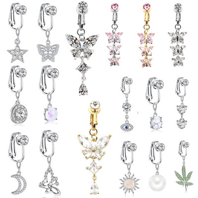 Belly Butterfly fake Belly Piercing Heart Clip On Umbilical Navel fake piercing Leaves Cartilage Earring Clip