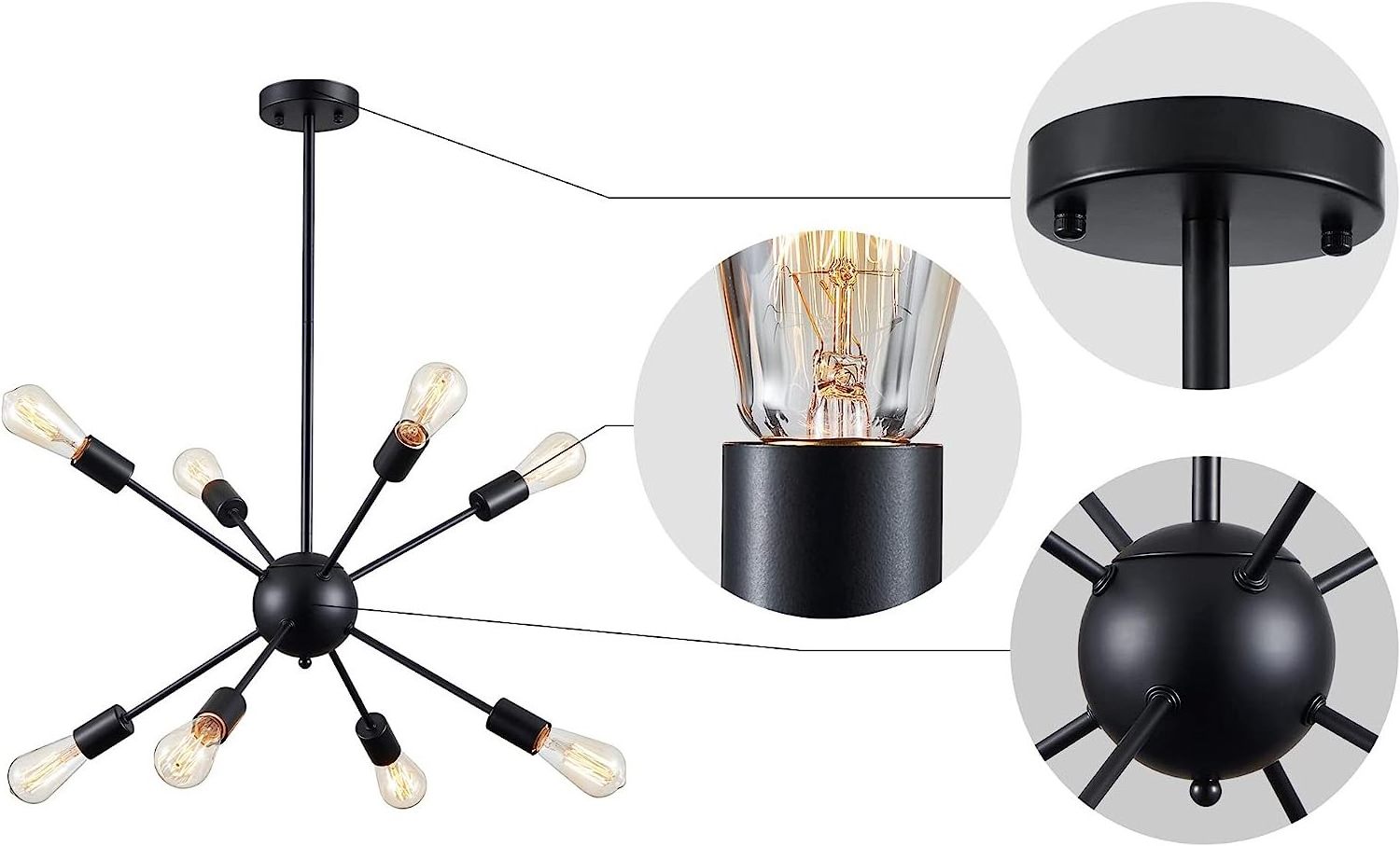 Sputnik Chandelier 8-Light Industrial Ceiling Lights Fixture Black Semi Flush Mount Black Chandelier Ceiling Light Fixture