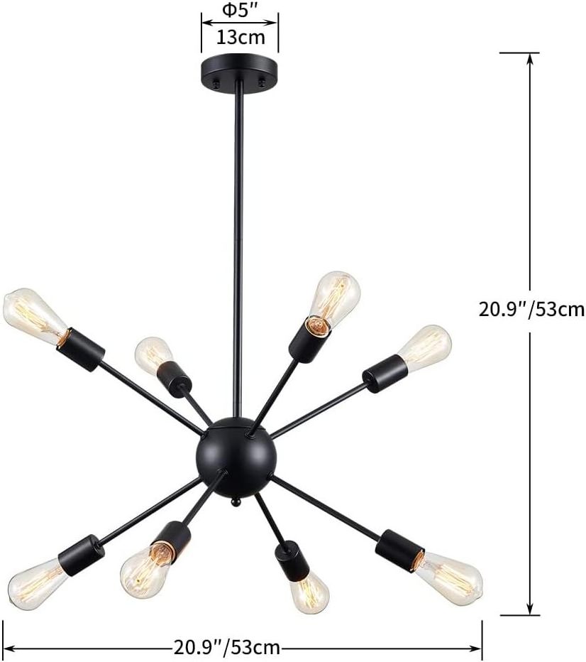 Sputnik Chandelier 8-Light Industrial Ceiling Lights Fixture Black Semi Flush Mount Black Chandelier Ceiling Light Fixture