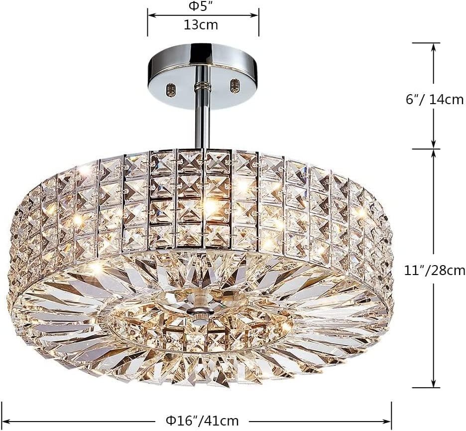 Crystal Chandelier Semi Flush Mount Chandelier Lighting 4 Lights Close to Ceiling Light Crystal Lampshade in bedroom living room