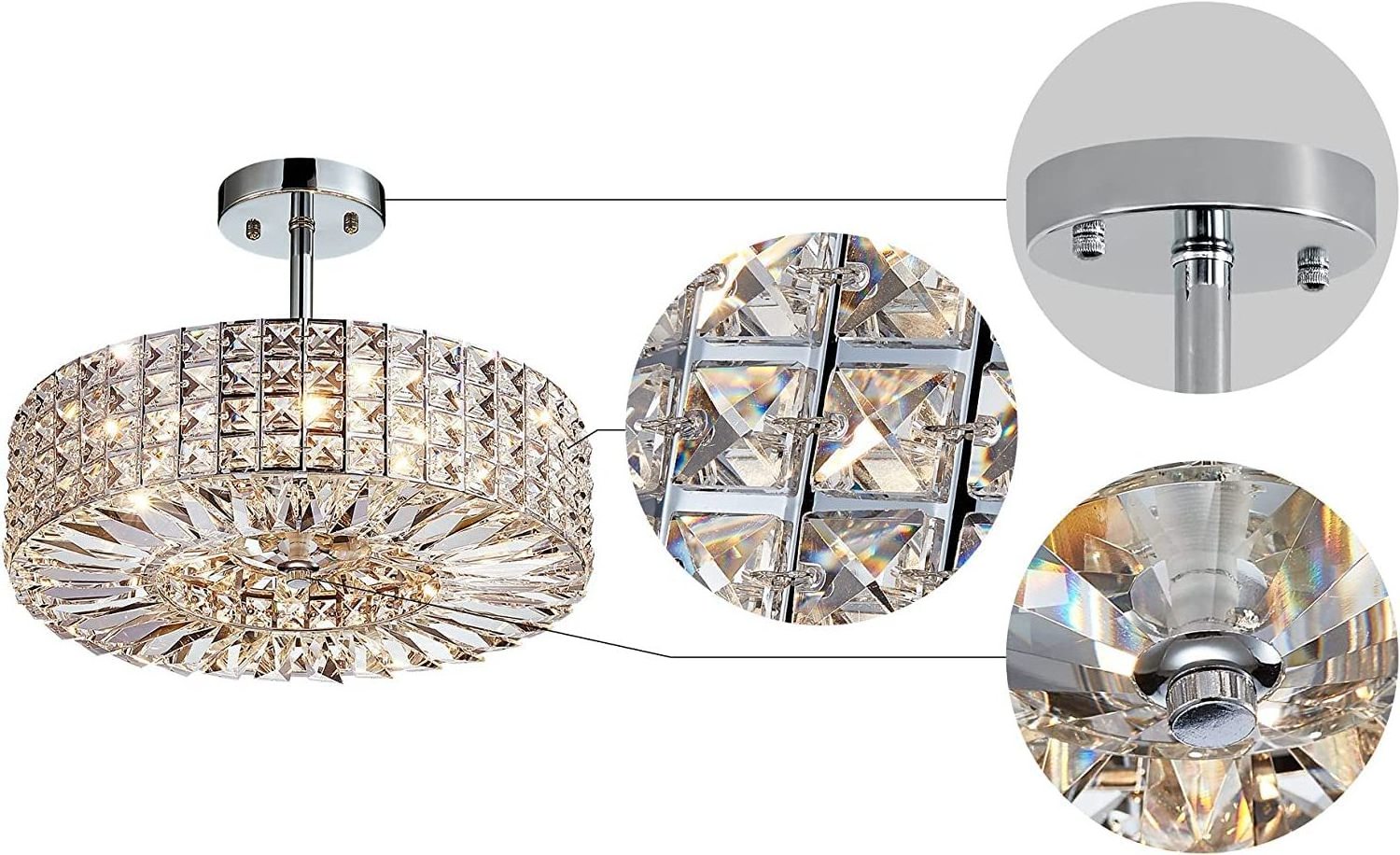 Crystal Chandelier Semi Flush Mount Chandelier Lighting 4 Lights Close to Ceiling Light Crystal Lampshade in bedroom living room