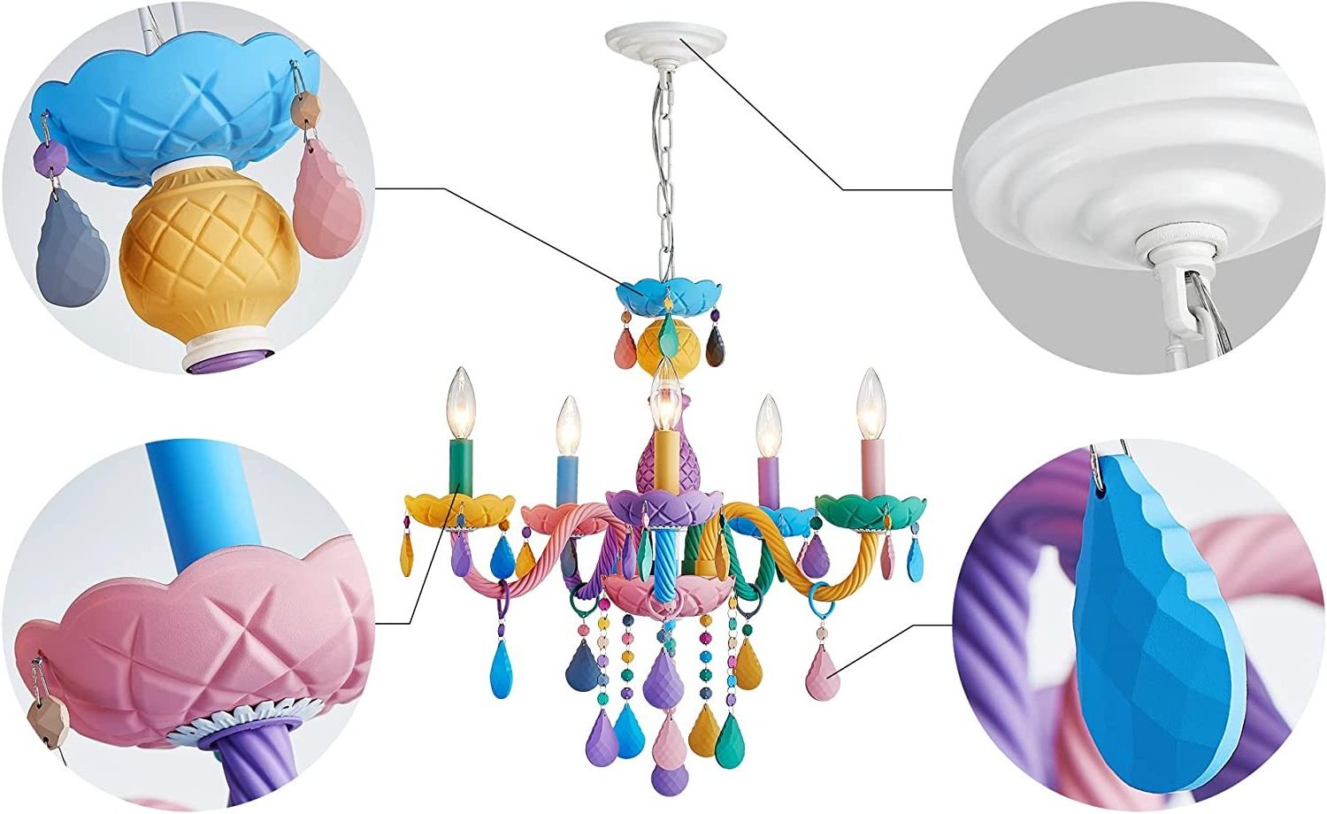 5-Lights Modern Chandelier Colourful Candy Design Bedroom Living Room Dining Room Children's Room chandelier for girls bedroom