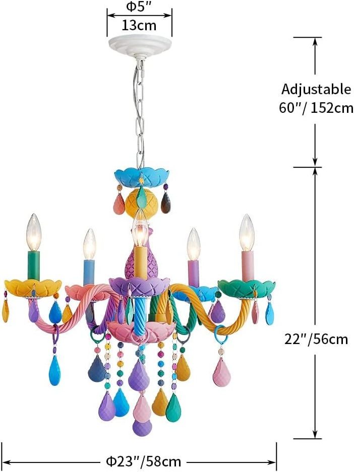 5-Lights Modern Chandelier Colourful Candy Design Bedroom Living Room Dining Room Children's Room chandelier for girls bedroom