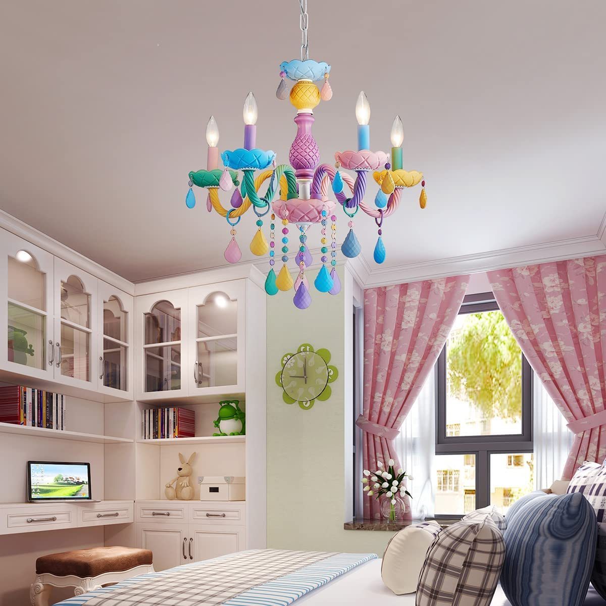 5-Lights Modern Chandelier Colourful Candy Design Bedroom Living Room Dining Room Children's Room chandelier for girls bedroom