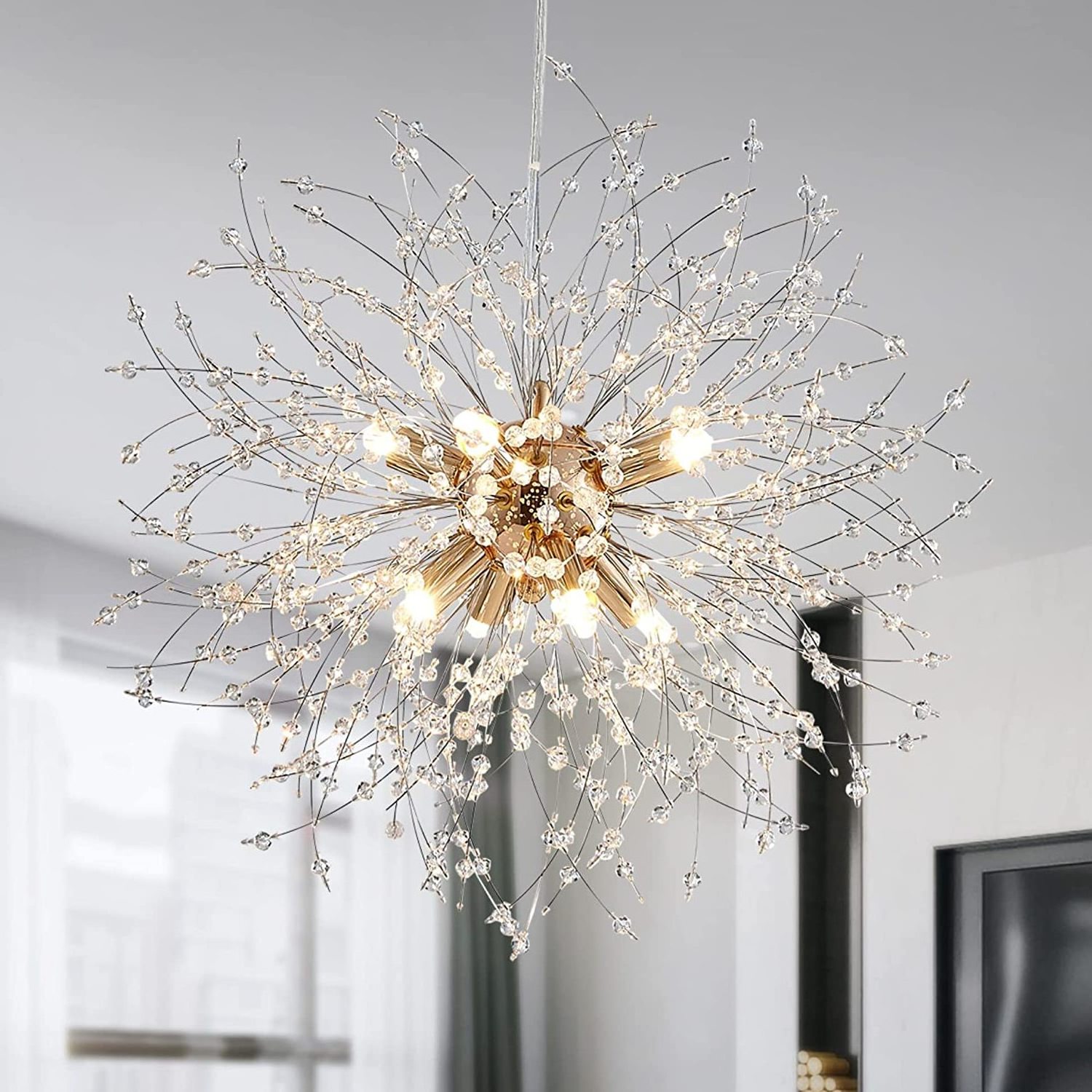 Dandelion Chandelier Crystal Chandeliers Firework Chandelier Stainless Steel Pendant Light for Bedroom Dining Room Foyer Hallway