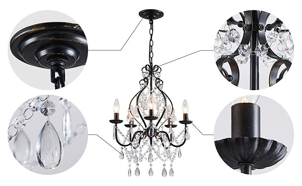 Saint Mossi 4-Lights Crystal Chandelier K9 Black farmhouse Chandelier Light Fixture