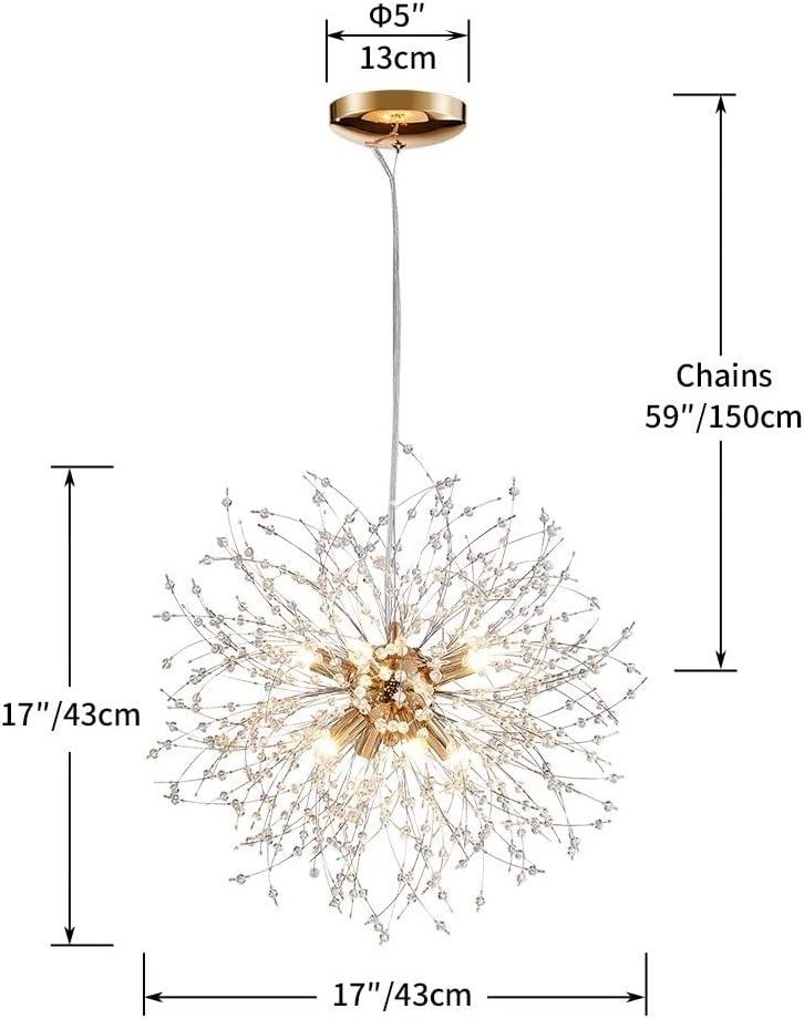 Dandelion Chandelier Crystal Chandeliers Firework Chandelier Stainless Steel Pendant Light for Bedroom Dining Room Foyer Hallway