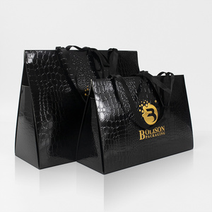 Reusable custom logo gold stamping printed black luxury shopping Cosmetic design Handmade gift embossing premium paper bags