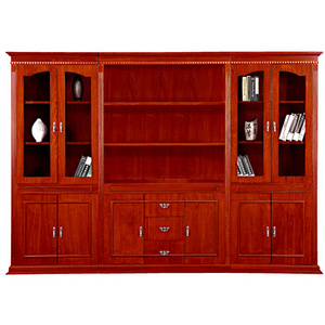 Factory high quality bis size  traditional Wooden Veneer Sticking filing cabinet storage 7 doors bookcase with glass door