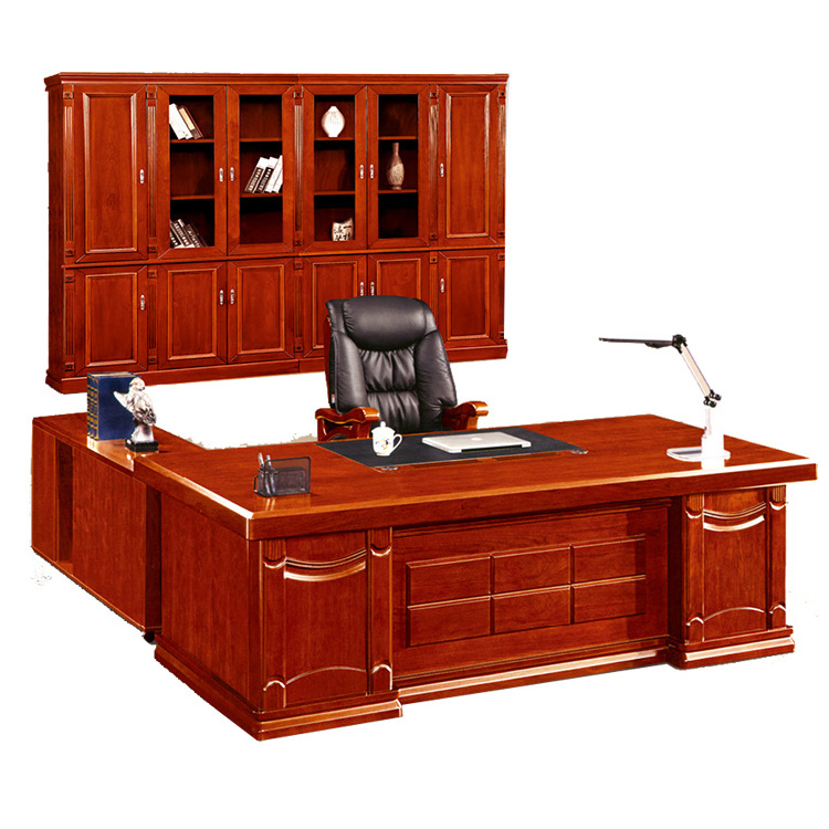 A-13 China hot selling Classical Luxury office furniture  l shape boss wooden office table