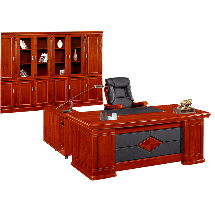 A-13 China hot selling Classical Luxury office furniture  l shape boss wooden office table