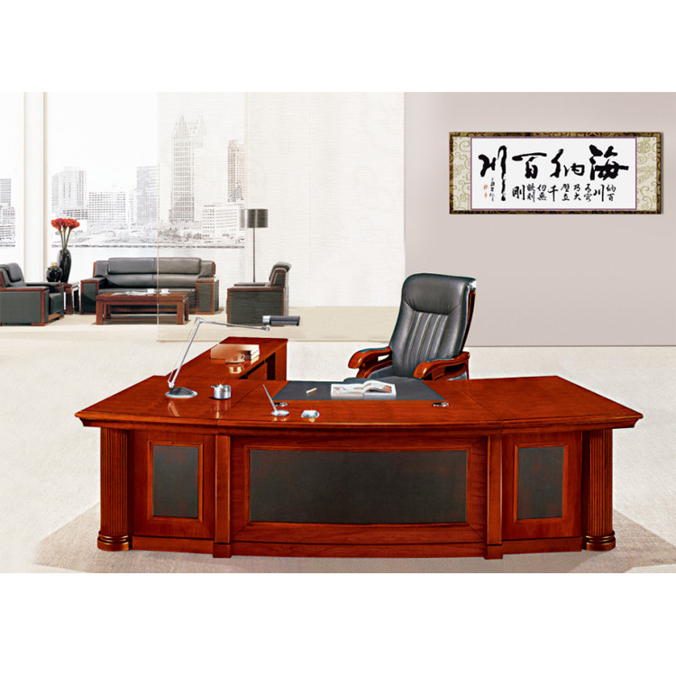 A-13 China hot selling Classical Luxury office furniture  l shape boss wooden office table