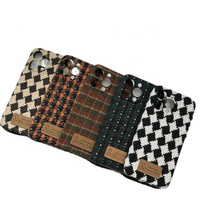 Ins style autumn-winter vintage plaid woven high quality plush phone case for iPhone 15 14 13 promax