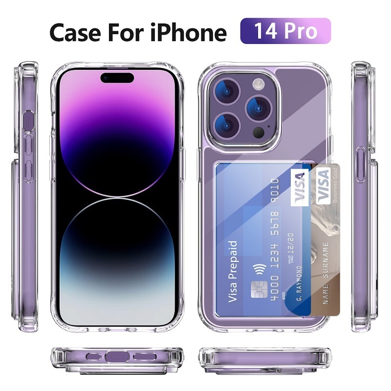 Factory price Acrylic Slim Fit Anti-Yellowing Transparent Cover Card Slot Shockproof Phone Case for iPhone