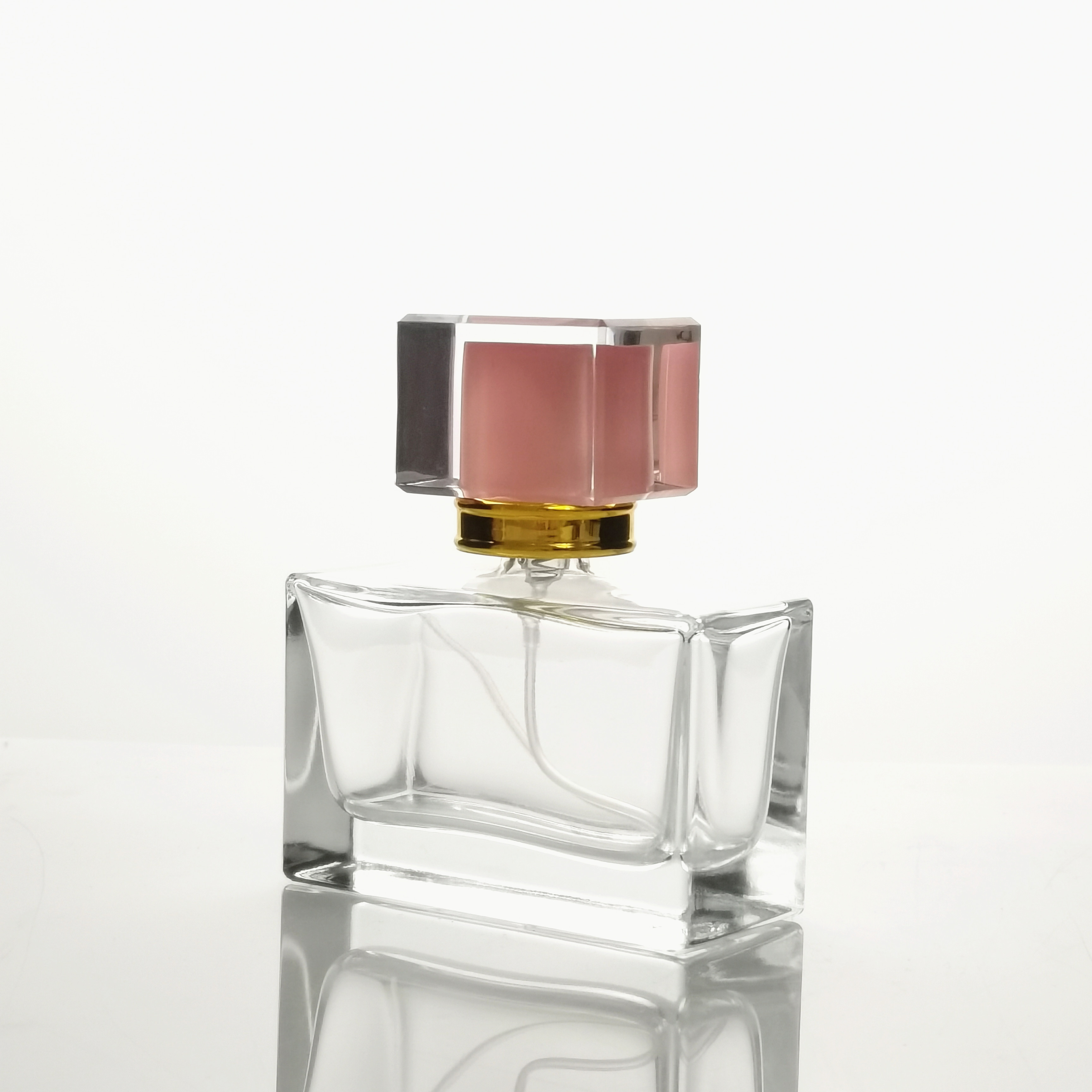 Luxury 50ml rectangle glass perfume bottle with pink lids