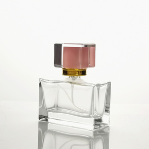 Luxury 50ml rectangle glass perfume bottle with pink lids