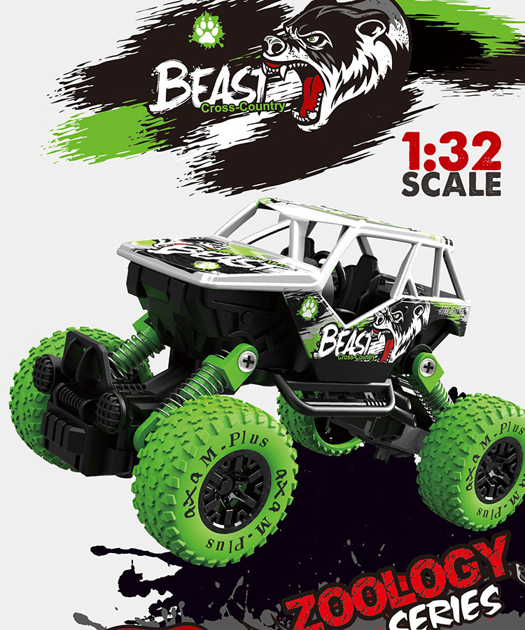 Children's Monster Green Big Wheel Single Pack Pull Back Off-road Vehicle 1/32 Die-cast Alloy Climbing Toy Car