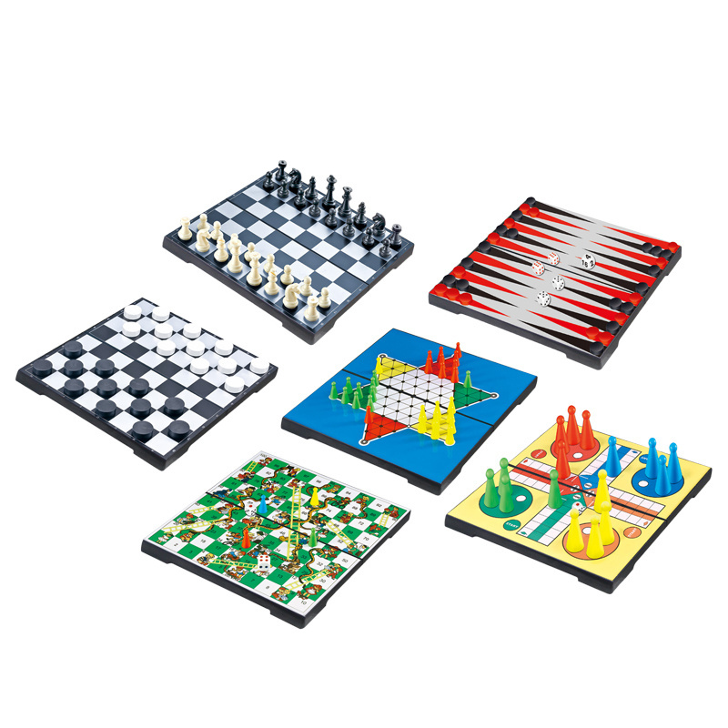 6 in 1 Multifunctional Folding Chessboard Travel Chess Game Checker Backgammon Set Games Magnetic Chess Board