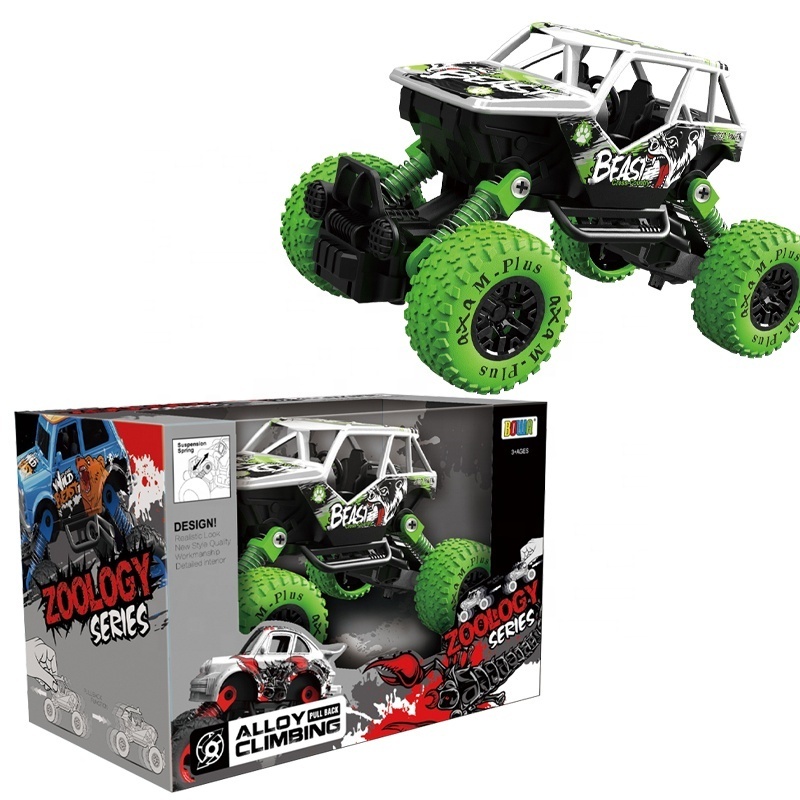 Children's Monster Green Big Wheel Single Pack Pull Back Off-road Vehicle 1/32 Die-cast Alloy Climbing Toy Car