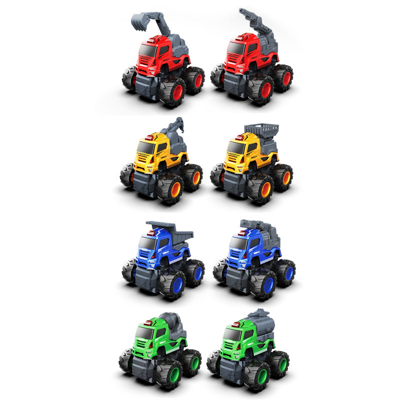 8PCS Inertia Light Music Excavator Monster Toy Mixer Truck Crane Dump Trucks Engineering Vehicle Car Set For Kids