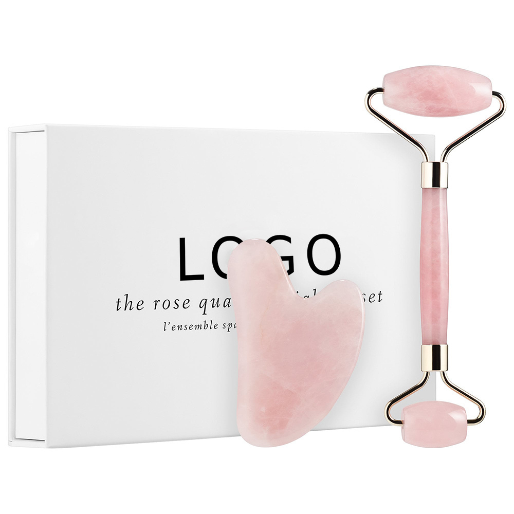 Anti Aging Facial Massage Rose Quartz Jade Roller and Gua Sha of Cosmetics Face Skin Massager Roller Set