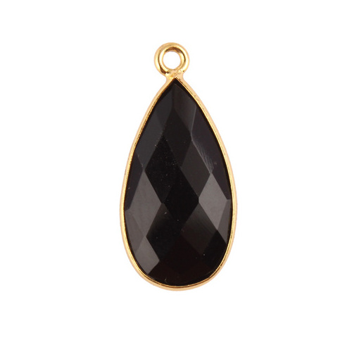 High quality pear shape briolette cut black onyx single bail connector gold/silver plated chain pendant & diy earring connectors