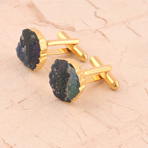 Attractive rough look blue jade gold electroplated cufflinks for him handmade designer cufflinks for shirts coat gents jewelry