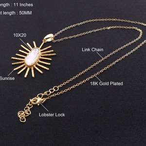 Bridesmaid jewelry natural keshi pearl sunrise pendant solid brass 18k gold plated designer fashion jewelry cable chain necklace