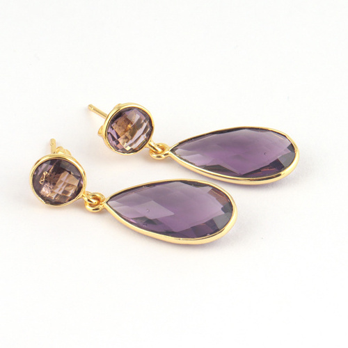 Newest trendy briolette cut purple amethyst quartz drop earring gold filled jewelry wholesale price handmade drop dangle earring