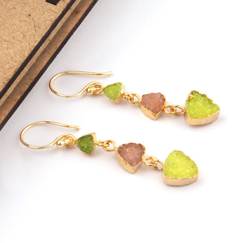 Wholesale boho trendy fashion jewelry natural sugar druzy earring gold electroplated hanging drops handmade fine jewelry women