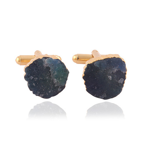 Attractive rough look blue jade gold electroplated cufflinks for him handmade designer cufflinks for shirts coat gents jewelry