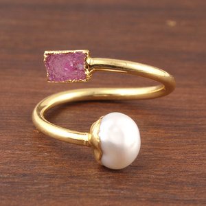 Sugar pearl ring agate druzy handmade jewelry adjustable bridesmaid gift ring handmade crystal resin colored rings