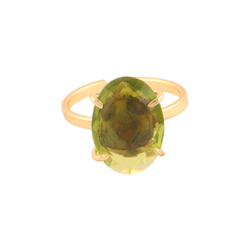 Affordable price jewelry oval shape peridot quartz gemstone ring 24k gold plated prong setting open adjustable ring jewelry gift