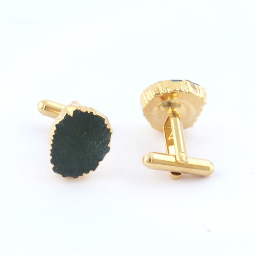 Fashion personalized men cufflinks jewelry gold electroplated raw green jade quartz shirt cufflink wholesale customized cufflink