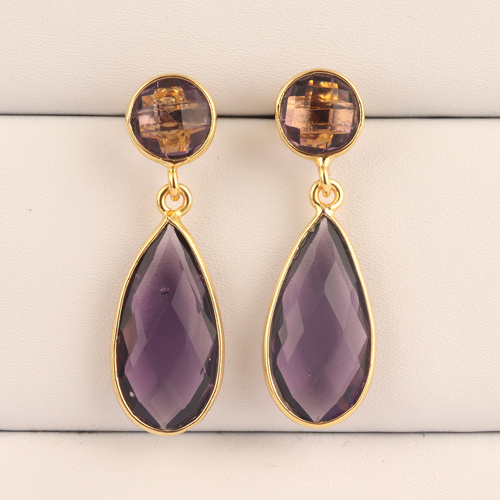 Newest trendy briolette cut purple amethyst quartz drop earring gold filled jewelry wholesale price handmade drop dangle earring