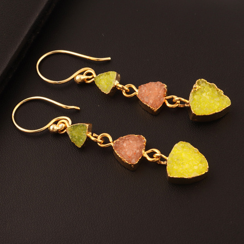 Wholesale boho trendy fashion jewelry natural sugar druzy earring gold electroplated hanging drops handmade fine jewelry women