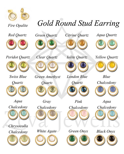 Trendy Selling Tiny Round Blue Chalcedony Statement Earrings 24k Gold Plated Push Back Stud Earrings Pasty Wear Western Earrings