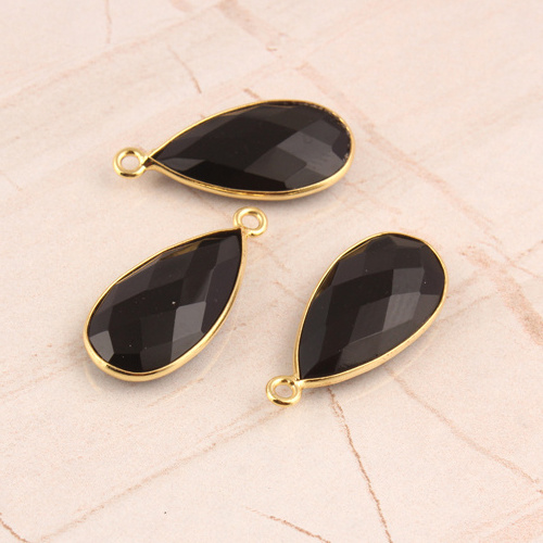 High quality pear shape briolette cut black onyx single bail connector gold/silver plated chain pendant & diy earring connectors