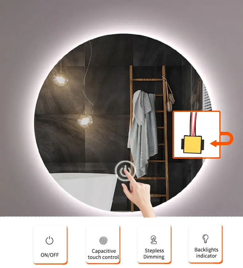 12V 3A 36W 5A 60W Bathroom Mirror Single Finger Touch Sensor Control Light Dimming Switch LED Mirror Lamp Defogger for Home