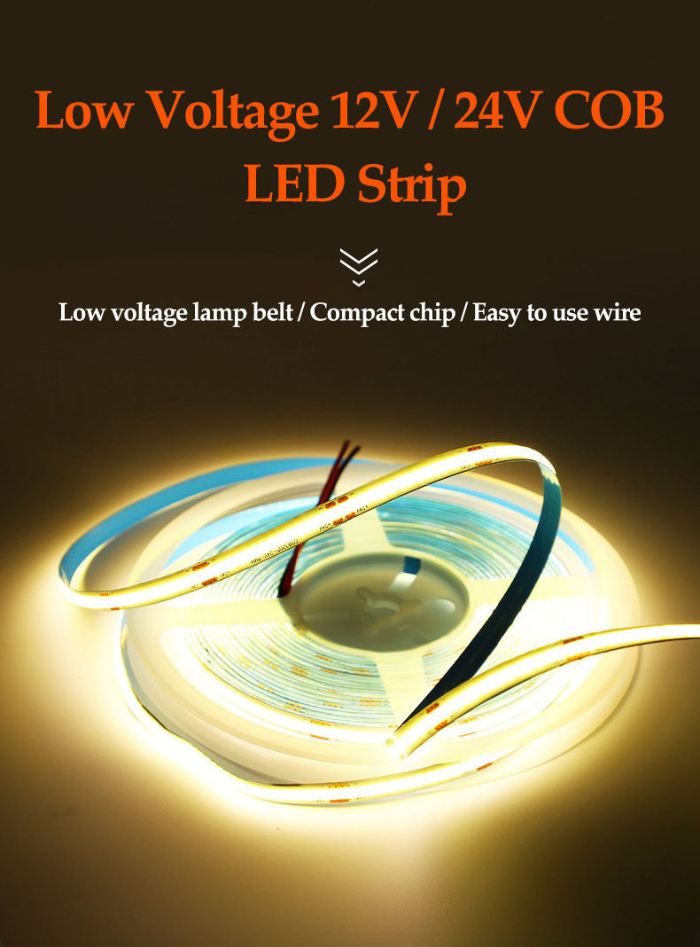 high quality 12v 24v 10mm CRI90  COB LED Strip 480LEDs CE RoHS  4500K Nature White COB LED Strip for Mirror Lighting